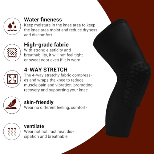 PISIQI Knee Pads Compression Pads Long Leg Sleeve Collision Avoidance Brace Protection Knee Sleeve for Basketball Football Volleyball Cycling (1 Pair) - color: Ni Cai Black, size: Large
