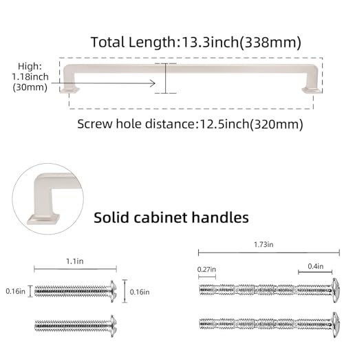 10 Pack 12-3/5(320mm) inch Brushed Satin Nickel Kitchen Cabinet Handles Cabinet Pulls Sliver Drawer Pulls Kitchen Cabinet Hardware Handles Dresser Handles - color: Brushed Satin Nickel, size: 12-3/5" Hole Center（320mm）