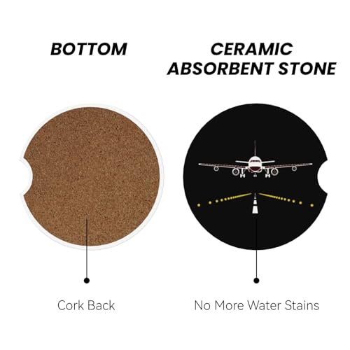 Airplane Aircraft Plane Car Coasters for Cup Holders, 2 Pack Absorbent Ceramic Drink Cup Coaster for Women Men, Auto Interior Accessories - color: T15