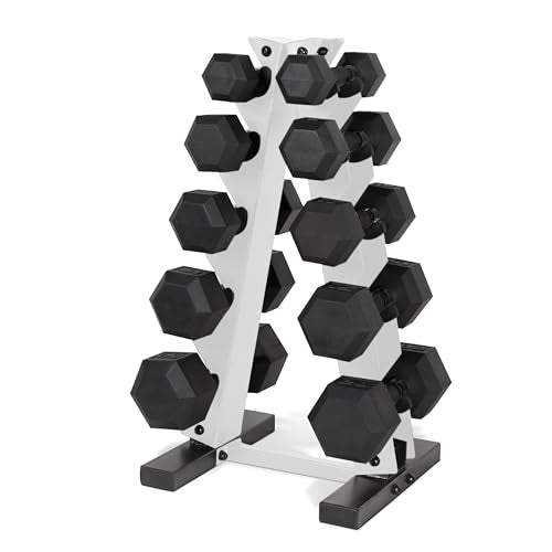CAP Barbell 150 LB Coated Hex Dumbbell Weight Set with Vertical Rack | Multiple Options - color: White Rack, style: Black Handle
