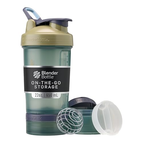 BlenderBottle Shaker Bottle with Pill Organizer and Storage for Protein Powder, Classic V2 ProStak System, 22-Ounce, Tan - color: Tan