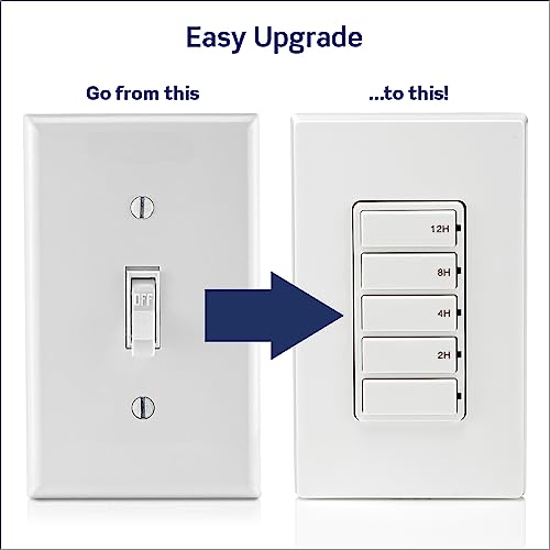 Leviton Countdown Timer Switch for household lights, heaters and exhaust fans, 2-4-8-12 hour, No Neutral Wire Required, Single Pole, 15A, 1/2 HP/9.8A Fan/Motor, DT112-1LW, White - style: 2-4-8-12 hour, No Neutral Required