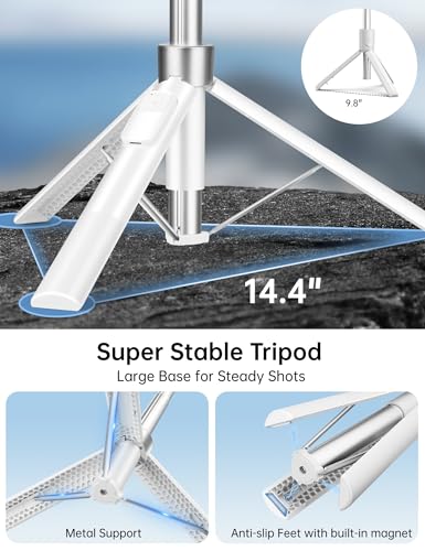 70" Magnetic Tripod for iPhone Magsafe, Extendable Selfie Stick Tripod with Rechargeable Remote & Magnetic Holder, 360° Rotatable Cell Phone Tripods Stand for Video Recording & Content Creation - color: White, size: 70 inch