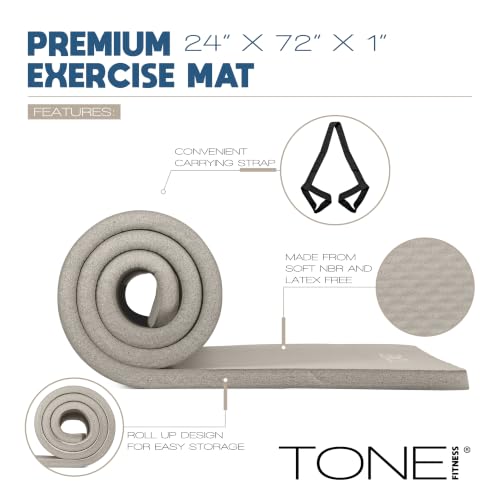 Tone Fitness 1-Inch Thick Yoga Mat | High-Density, Non-slip Exercise Mat with Carrying Strap for Yoga, Pilates, & Home Gym Workouts | Multiple Options - color: Gray, style: Diamond