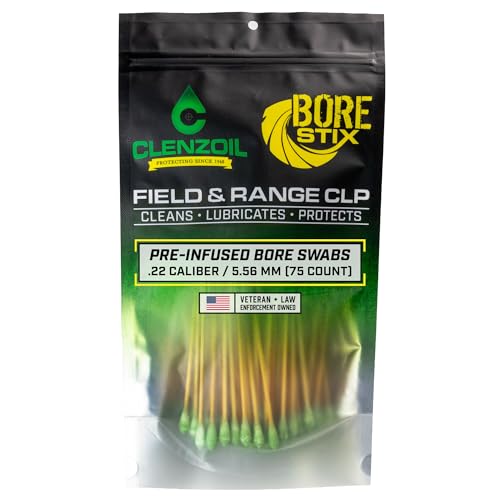 Clenzoil Field & Range Bore Stix | Pre-Saturated Gun Cleaning Cotton Swabs | Caliber Specific Gun Barrel Swabs for Pistols - size: .22 Caliber - 5.56 MM
