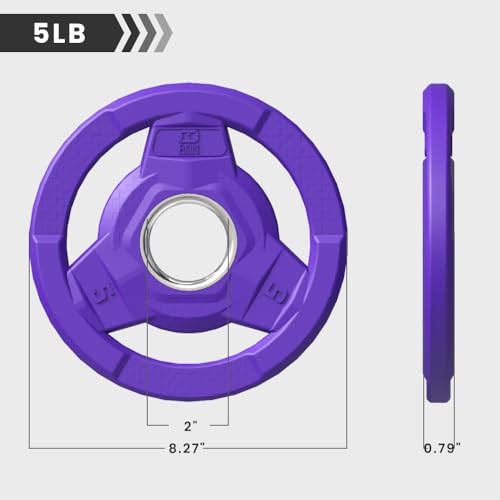 Color Coded 2-Inch Rubber Coated Olympic Grip Plate for Barbell,Solid Cast Iron Weight Plates for Strength Training, Weightlifting, Home Gym, 2.5/5/10/15/25/35/45 LB, Single and Pair - color: 5LB-PAIR