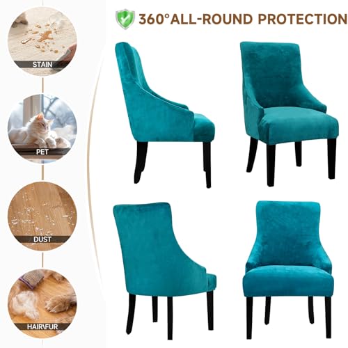 Velvet Wingback Dining Chair Cover Soft Stretch Accent Chair Cover Slipcover Thick Plush Wing Back Chairs Covers Furniture Protect Washable Chairs Protector Covers for Dining Room (Peacock Blue, 2) - color: Peacock Blue