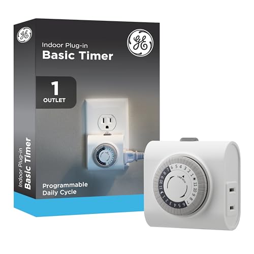 GE 24‑Hour Mechanical Outlet Timer Switch, Single Polarized Plug‑in Control for Indoor Lighting, Lamps, Christmas Trees and Seasonal Decor (1 Pack), 15119 - size: 1 Pack