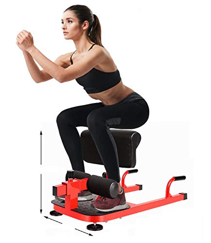 Iron Bar Deluxe Multi-Function Deep Sissy Squat Bench 8-in-1 Home Gym Workout Station Leg Exerciser for Strong Quads/Glutes + 2 Handles, Ab Core Workout Training Push Up Sit Up Exercise Machine Red