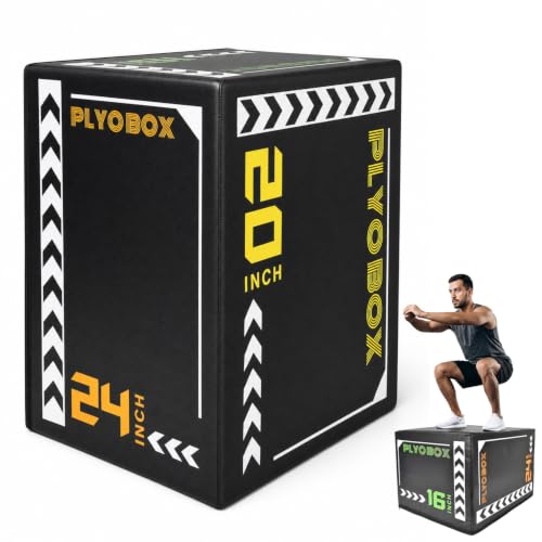 Soft Plyo Box 12/14/16 in Foam Jump Trainer for Home Gym - size: 24+Black