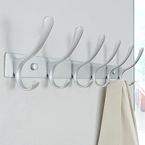 SKOLOO Coat Rack Wall Mounted - 6 Hooks, Pack of 2, Heavy Duty, Stainless Steel, Metal Wall Hanger, Sturdy Coat Hooks for Hanging Coats, Jacket, Clothes, Hat, Cold Light Silver - color: Matte Silver, size: 6 Hook(2 Pack)