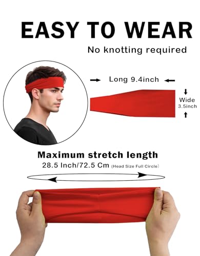 Headbands for Men & Women, Sweat Headband Non-Slip Sweatband Sports Running Cycling Yoga Basketball Workout Football Training - color: Red Pack