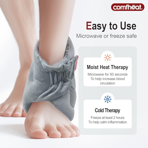 Microwave Ankle Heating Pad for Ankle Pain, Achilles Tendinitis, Heated Ankle Wrap Moist Hot or Cold Compress for Sprained Ankle, Swelling, Foot Heel Pain Relief