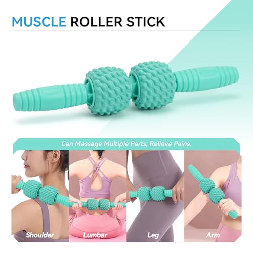 5 in 1 Foam Roller Set, High Density Patented Exercise Roller | Deep Tissue Massage Roller Stick, Massage Ball, Resistance Band for Pilates, Yoga, Whole Body Fitness Exercise,Tiffany Green - color: Tiffany Green