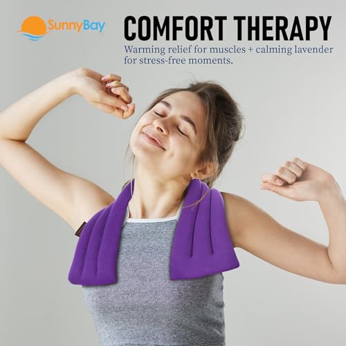 SunnyBay Lavender Microwave Heating Pad, 26" Long Microwavable Neck Wrap & Heat Pack for Moist Hot Therapy, Heated Neck Warmer for Neck, Shoulder & Back Pain Relief, Flaxseed Filling, 26x6, Purple - color: 6x26 Scented - Purple
