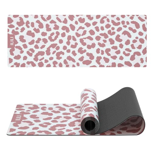 ILILI Yoga Mat Leopard Print Yoga Mat 8mm, Suede & TPE Thick Exercise Mat, Workout Mat for Women Men, 72''x25'' Fitness Mat with Strap for Home Gym, Yoga, Pilates, Stretching - color: Pink