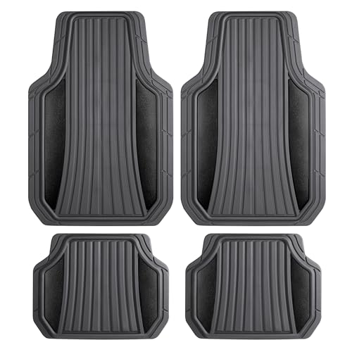 Motor Trend ChromeTech Car Floor Mats Full Set - Durable Rubber Floor Mats for Cars with Two Tone Accent, All Weather Interior Protection for Front and Rear with Non-Slip Backing, Gray/Black - color: Gray & Black