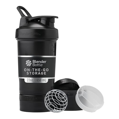 BlenderBottle Shaker Bottle with Pill Organizer and Storage for Protein Powder, Classic V2 ProStak System, 22-Ounce, Midnight Black - color: Midnight Black