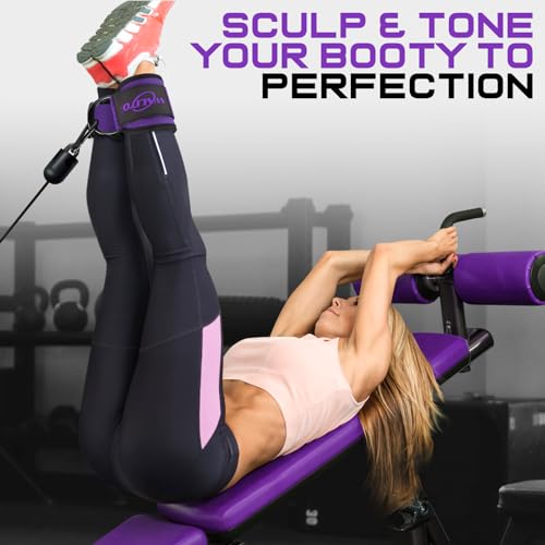 WALITO Gym Ankle Straps for Cable Machines Women & Men - Glute Kickback Ankle Cuff, Adjustable Cable Machine Accessories for Leg Extensions, Hip Abductors & Lower Body Workouts - color: Pair-Purple