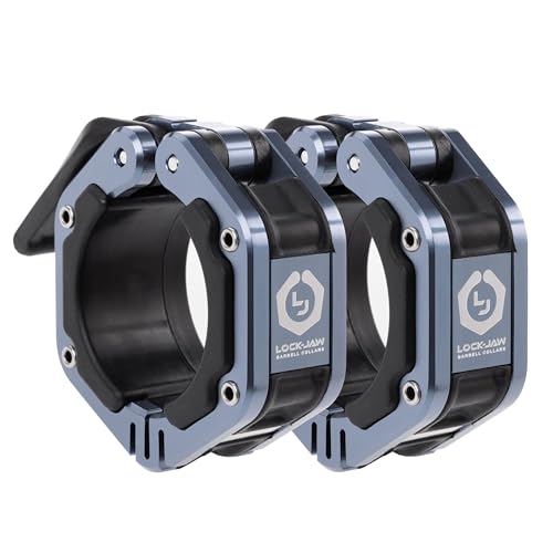 Lock-Jaw Flex Barbell Collars Olympic Barbell Clamps w/Magnet 2 Pcs – Heavy Duty Bar Clamps for 2” & 50mm Olympic Bars – Secure Weight Bar Clamps for Strength Training & Home Gym Accessories - color: Grey