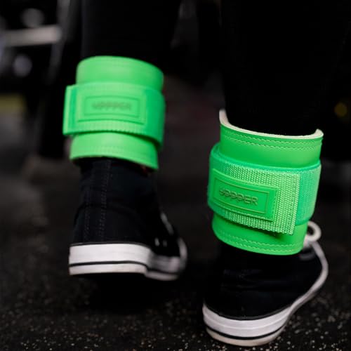 UPPPER Ankle Straps for Cable Machines (Pair) – Adjustable Padded Gym Cable Cuff Attachment, Double D-Ring, Premium Quality – Ideal for Kickbacks, Glute Workouts & Leg Exercises for Women & Men - color: Neon Green