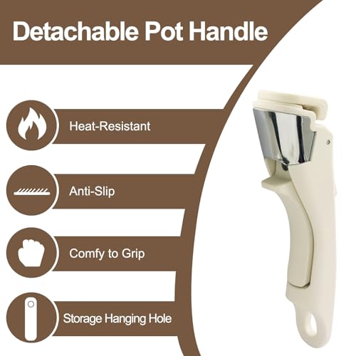 2pcs Removable Pot Handles, Cream Beige, 7.5" | Heat-Resistant, Detachable Replacement Handle, Universal Fits for All Cookware Pans & Pots - color: Cream Beige