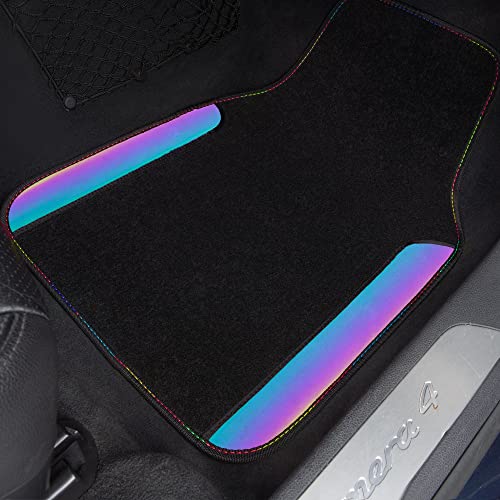 CAR PASS Chameleon Iridescent Reflective PU Leather&Waterproof Universal Carpet car Floor mats,Fit for 95% Suvs,Sedans,Vans,Trucks&Car Mat for Women(Reflective Color Change) - color: Black and Colorful
