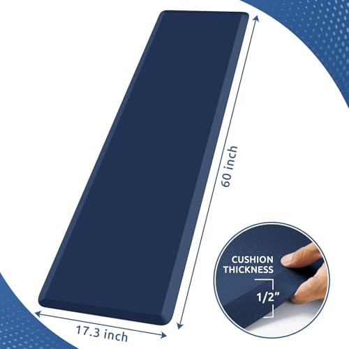 KitchenClouds Kitchen Mat Cushioned Anti Fatigue Kitchen Rug 17.3"x60" Water Resistant Non Slip Kitchen Rugs and Mats Standing Desk Mat Comfort Floor Mats for Kitchen House Sink Office (Blue) - color: Blue, size: 60"L x 17.3"W x 0.5"Th