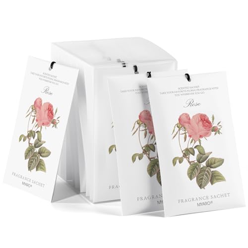 MYARO 12 Pcs Rose Scented Sachets Long Lasting Room Air Freshener Odor Deodorizer Eliminating for Home Drawer Closet Clothes Storage - color: Rose