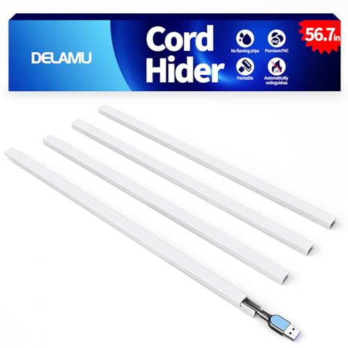 Delamu 56.7in Cord Hider, Cord Covers for Mini Wire on Wall, Paintable Cable Hider Wire Covers for Cords, Self-Adhesive Cable Cover Management, Easy Set-up Wires Hiders for TV, W0.55 H0.4in, White - color: White, size: 56.7in L x 0.55in W x 0.4in H