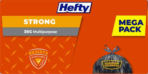 Hefty Strong 30 Gallon Trash_Bags, Large Trash-Bags 30 Gallon Size, Durable Drawstring Enclosure, Resists Punctures, Leaks, and Tears, Black, Unscented, 56 Bags (Pack of 3) - size: 56 Count (Pack of 3)