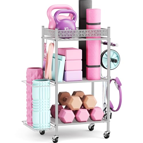 Yoga Mat Storage Rack, Home Gym Storage Rack, VOPEAK Workout Storage for Yoga Mat, Foam Roller, Gym Organizer Gym Equipment Storage for Home Exercise and Fitness Gear - color: GRAY