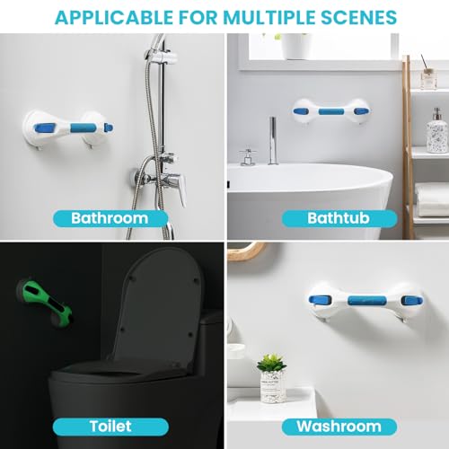 TAILI Grab Bars for Shower Glow in The Dark, 2 Pack 12.2" Grab Bars for Bathtubs and Showers,Shower Handles Rails for Seniors and Elderly,Bathroom Safety Removable No Drilling Waterproof Blue,G9 - color: Blue& Glow Green, size: 12.2"