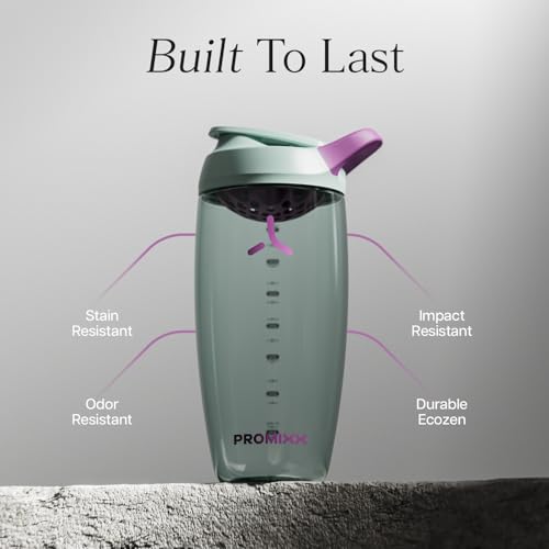 Promixx Pursuit Protein Shaker Bottle – 26oz Silent Snap-Fit Mixer for Lump-Free Shakes – Leak-Proof BPA-Free Ecozen Gym Shaker with Measurement Marks for Fitness and Travel – Seagrass Green - color: Seagrass Green, style: 26oz