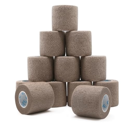 OK TAPE 12 Rolls Self Adhesive Bandage Wrap, Elastic Athletic Tape, Self Stick Bandage Tape, Vet Wrap, Medical Wrap for Wrist, Feet, 2" x 5 Yards - Brown - color: Coffee, size: 2 Inch