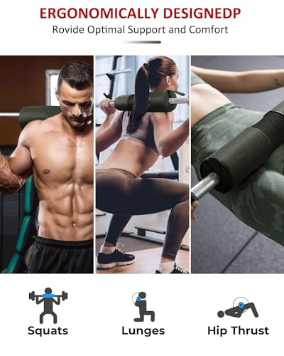 Barbell Squat Pad Set- Nylon Padding AntiSlip- Thick Foam Barbell Pad for Squats Cushion,Lunges&Bar Padding for Hip Thrusts -Standard Olympic Weight Bar Pad (Wrist Straps Weightlifting-Ankle Straps) - color: ArmyGreen
