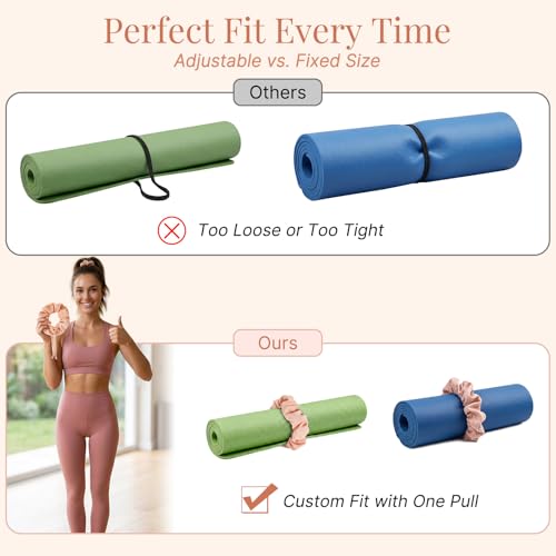 Aolamegs Adjustable Yoga Mat Scrunchie, 2-in-1 Mat Strap and Hair Tie, Fits All Standard & Extra Thick Yoga Mats - color: Pink Adjustable Elastic Mat Scrunchie