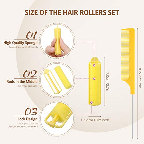 Syhood 43 Pcs Foam Sponge Hair Rollers Women 0.59 Inch Soft Sleeping Curlers Flexible Sponge Curler Tool and Rat Tail Comb for Hair Styling Hairdressing Overnight Curl and Volume(Yellow) - color: Yellow