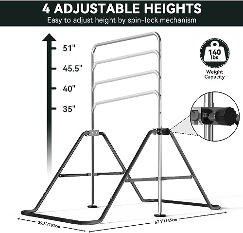 FBSPORT Gymnastics Bar for Kids Adjustable Height Gymnastic Horizontal Bar | Adjustable height, Supports up to 140 lbs, Junior Training Bar Children Folding Training Monkey Bars for Home Using - color: Black