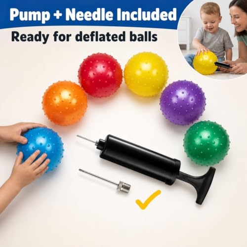 Bedwina Mini Knobby Balls - Bulk 5 Inch Sensory Balls and Spiky Massage Stress Balls with Pump, Fun Bouncy Ball Party Favors - style: 12-Pcs
