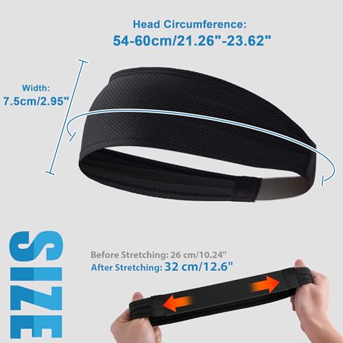 Sukeen Cooling Sports Headbands for Men: Instant Cooling Moisture Wicking Sweatbands Non-Slip Elastic Mens Headband Gym - color: Black, 4 pack