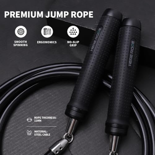 Weighted Jump Rope 1LB for Men & Women - Heavy Duty 11mm Steel Cable, Metal Handles with Smooth Spin, Comfortable Grips & Adjustable Length | Perfect for Muay Thai, MMA & High-Intensity Fitness Workouts