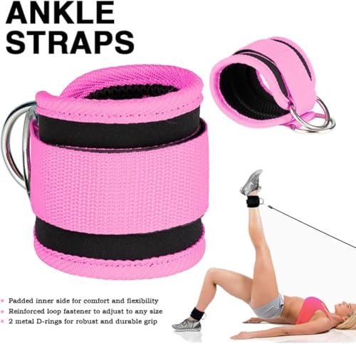 Ankle Strap Ankle Resistance Band Wrist Cuff Padded Strap Adjustable Fitness Glute Kickback D-Ring for Cable Machine Gym Foot Leg Training Brace Support 1 Pack - color: pink