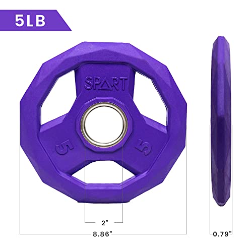 SPART Color Coded Weight Plate 2-Inch Rubber Coated Olympic Grip Plate for Barbell, Solid Cast Iron Weight Plates for Strength Training, Weightlifting, Crossfit, Home Gym, 2.5LB/5LB/10LB/25LB/35LB/45LB, Pair - color: 5LB-Pair