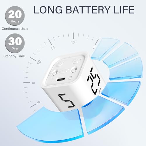 Rotating Pomodoro Timer 5, 25, 10 50 Minutes Preset, Desk Productivity Flip Timer, ADHD Tool Cube Countdown Stopwatch, Vibration/High/Low Volume/Custom Modes, for Work, Study, Back to School, White - color: White
