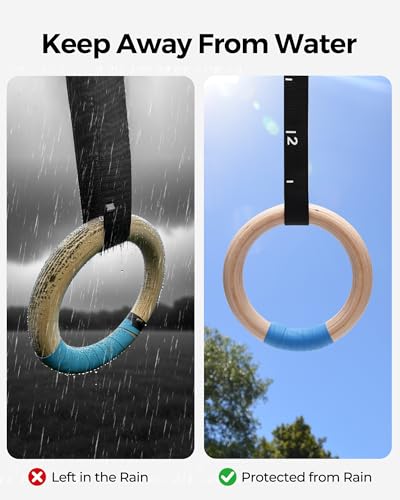 PACEARTH Gymnastics Rings Wooden Olympic Rings 1500/1000lbs with Adjustable Cam Buckle 14.76ft/9ft Long Straps with Scale Non-Slip Gym Rings for Home Gym Full Body Workout - size: 1.25" (32MM) Rings & Straps