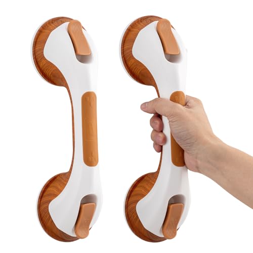 TAILI Grab Bars for Bathtubs and Showers 2 Pack Suction Grab Bar, Heavy Duty Shower Handle Removable Bath Handrails for Seniors and Elderly, Bathroom Safety Grip No Drilling Waterproof, Wood Grain, G9 - color: Wood Grain, size: 12.2"