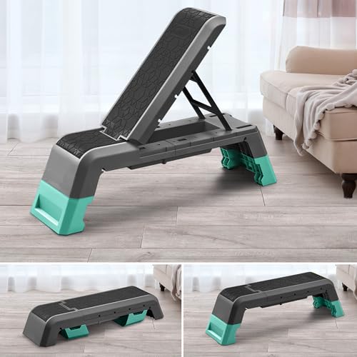 leikefitness Exercise Step Platform, Multifunctional Aerobic Deck | with Cord and Adjustable Dumbbell & Weight Bench, Fitness Equipment for Workout Home Gym - color: Black