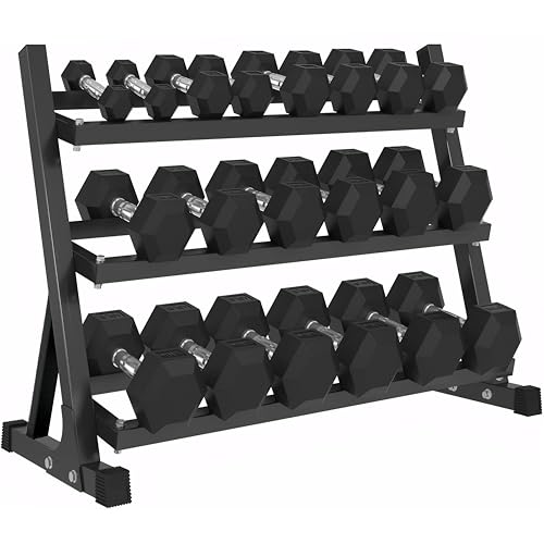 Rubber Hex Dumbbells with Rack 350/450/550 LBS - Free Weights Dumbbell Set Home Gym Equipment Exercise & Fitness Dumbbells for Strength Training - style: 450LB