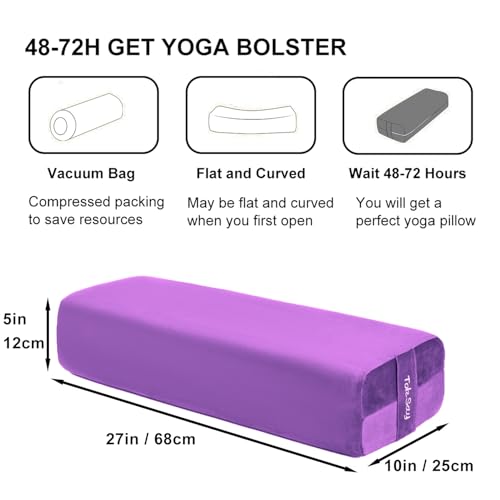 Rectangular Yoga Bolster Pillow, Meditation Pillow for Yin & Restorative Yoga, Filled with Wasted Sponge - color: Purple